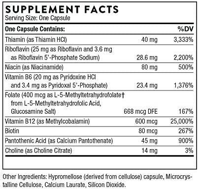Thorne B-Complex #12 - Vitamin B Complex with Active B12 and Folate - 60 Capsules