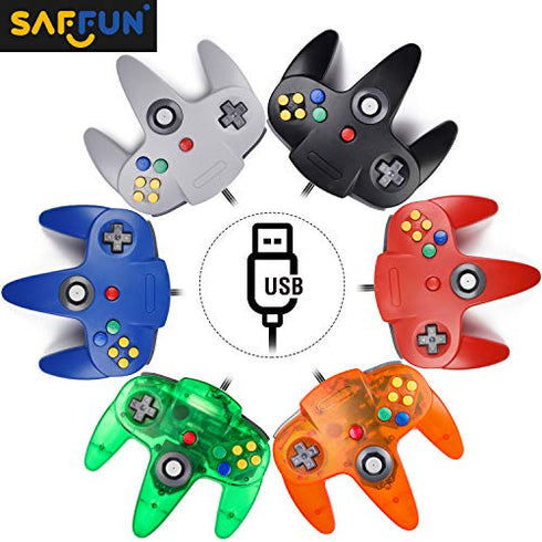 Classic N64 Controller, SAFFUN N64 Wired USB PC Game pad Joystick, N64 Bit USB Wired Game Stick Joy pad Controller for Windows PC MAC Linux Raspberry Pi 3 Sega Genesis Higan (Grey)