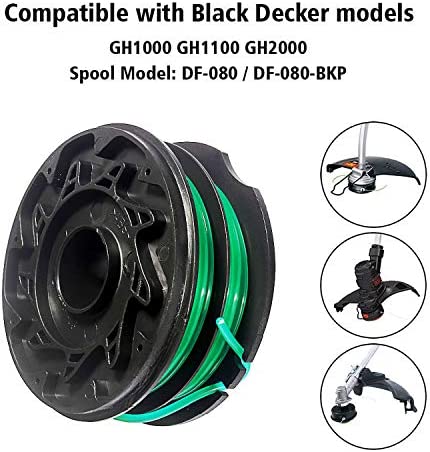 THTEN DF-080 String Trimmer Spools Compatible with Black Decker GH1100 GH1000 GH2000 Electric String Grass Trimmer Lawn Edger DF-080-BKP 30ft 0.080" Dual Auto-Feed Spool 4 Pack