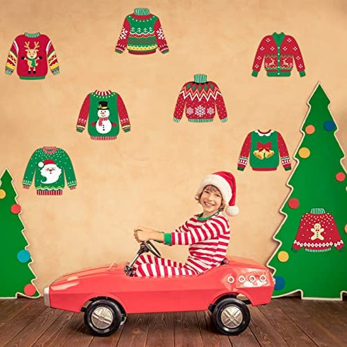 40 Pieces Ugly Sweater Cutouts Christmas Decoration Ugly Sweater Cardboard Cutouts with Glue Point Dots for Classroom School Bulletin Board Party Holiday Party Decoration, 5.9 x 5.9 Inch