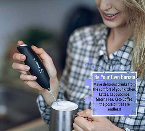 Elementi Electric Milk Frother Handheld, Matcha Whisk, Milk frother for Coffee Frother Electric Handheld Drink Mixer, Electric Mini Whisk Small Hand Mixer, Frappe Maker (Ultra Black)