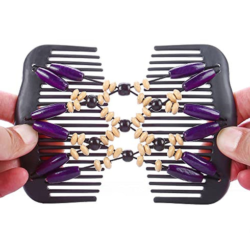 Aethland 4 Pcs Hair Combs for Women Accessories, Comby Magic Hair Comb for Women Wood Beaded Stretch Double Hair Side Combs Clips Elastic Beaded Hairpins Combs (Set A)