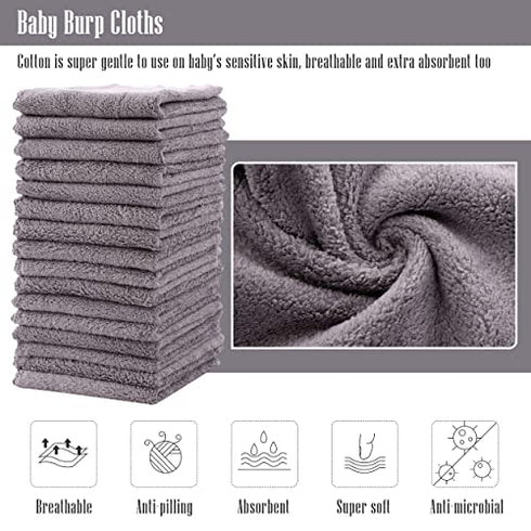 Cute Castle Ultra-Soft Baby Washcloths, 16 Pack - 9" by 9", Gentle on Sensitive Skin for Face and Body, Plush, Super Absorbent Wash Clothes for Girls and Boys, Grey