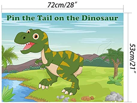 FEPITO Pin The Tail on The Dinosaur Game with 24 Pcs Tails for Dinosaur Birthday Party Supplies, Boys Dinosaur Party Game