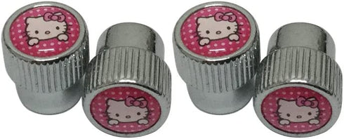 4pcs Chrome Pink Hello Kitty Logo Car Accessories Big Head Valve Cap Fit For Universal Car Model