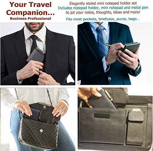 Mini Notepad Holder Set - 3x5 Pocket Memo Pads Book Cover for Business Professionals - Small Flip Jotter Notebook Case