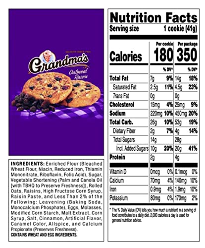 Grandma's Cookies Oatmeal Raisin Flavored 4 Packs 2 per pack