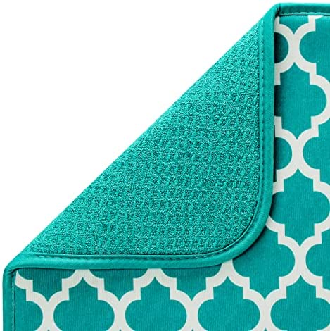 S&T INC. Absorbent, Reversible XL Microfiber Dish Drying Mat for Kitchen, 18 Inch x 24 Inch, Teal Trellis