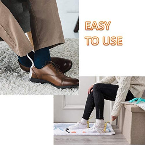 8 Packs Portable Lazy Shoes Helper Shoe Wear Helper Shoe Lifting Helper for Men Women Kids, Sock Slider Handled Shoe Horn for Seniors, Elderly, Disabled, Fits All Shoes, Blue and Grey