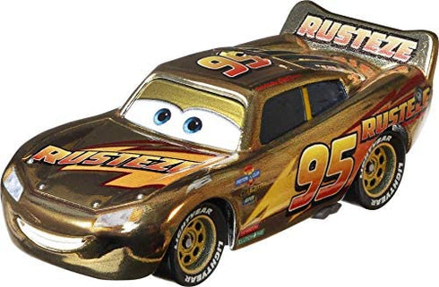 Disney Cars Golden Die-Cast Lightning McQueen 1:55Scale Movie Character for Racing and Storytelling Fun, Gift for Kids Age 3 Years and Older