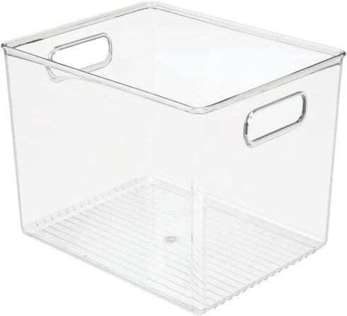 mDesign Plastic Tall Deep Organizing Kitchen Pantry Cabinet, Refrigerator, Freezer Food Organization Storage Bin with Handles, Drawer Container Organizer - Ligne Collection - Clear
