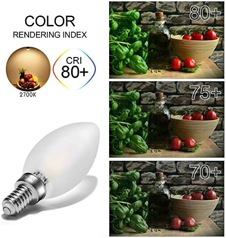 CarryBC Dimmable LED Candelabra Bulb Soft White , 2700k 40W Equivalent E12 Base LED Candle Bulbs, C35 Frosted Glass Torpedo Shape Bullet Top, 360 Degrees Beam Angle, Pack of 6 …