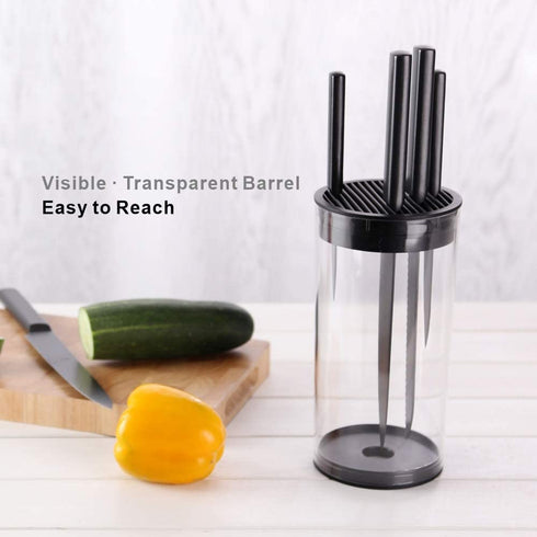KITCHENDAO Universal Knife Block knife holder with Scissors Slot - Detachable for Easy Cleaning - For Safe, Space Saver Knife Storage With Clear Barrel - Unique Slot Design to Protect Blades