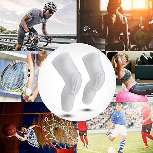 uunumi Basketball Knee Pads for Youth Adult,Crashproof Long Leg Knee Sleeve Brace Volleyball Football Cycling Wrestling Protector Gear for Kids Girls Boys Women Men (White, Small)