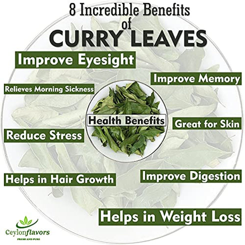 Ceylon flavors Curry Leaves Gluten Free Naturally Air Dried Herbs Fresh Groceries with All Flavors Asian Food Indian Spices Pure and Organic - Kari Patta 0.7oz/ 20 g