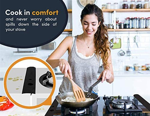 Linda's Essentials Silicone Stove Gap Covers (2 Pack), Heat Resistant Oven Gap Filler Seals Gaps Between Stovetop and Counter, Easy to Clean (21 Inches, Black)