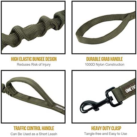 OneTigris Tactical Dog Training Bungee Leash with 2 Control Handle Quick Release Nylon Leads Rope(Ranger Green)