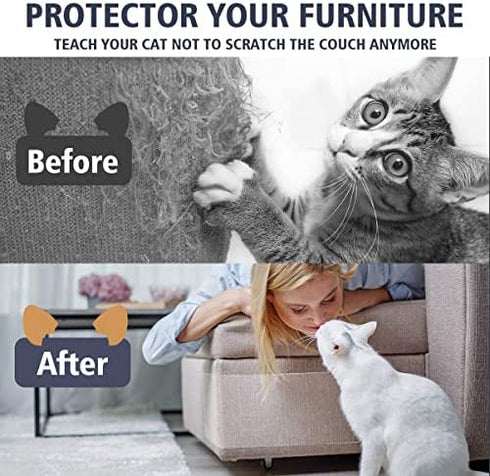 Anti Scratch Furniture Protectors from Cats - 10 Pack Cat Scratch Deterrent Tape Self Adhesive, Clear Plastic Cat Couch Protector for Sofa, Door (6 pcs 17" L 12" W + 4 pcs 17" L 6" W + 50 Pins)…