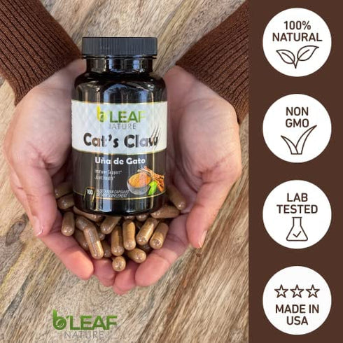 Cat’s Claw Capsules – Peruvian Uña de Gato - Immune Support – Joint Support – Brain Health Support - 1000mg per Serving (Uncaria Tomentosa) - 100 Vegetarian Capsules by B’Leaf Nature