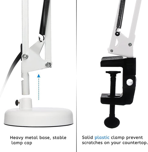 Gupuzm Led Desk Lamp with Clamp - Swing Arm Desk Lamp with 5 LED Cold Light Bulbs 6500K - Folding Table Lamp?Used for Office, Work, Study, Dormitory Reading and Eye Protection Desk Lamp (White)