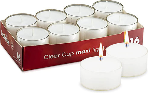 BOLSIUS 16 Unscented Tea Lights in Clear Cups - 9 Burn Hours - Premium European Quality - Consistent Smokeless Flame - 100% Cotton Wick - Dinner, Wedding, Party, Spa, Church, & Home Décor Tealights