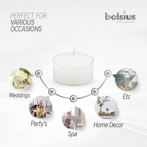 BOLSIUS 16 Unscented Tea Lights in Clear Cups - 9 Burn Hours - Premium European Quality - Consistent Smokeless Flame - 100% Cotton Wick - Dinner, Wedding, Party, Spa, Church, & Home Décor Tealights