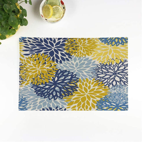 rouihot Set of 6 Placemats Green Spring Flower Blue Yellow and Navy Chrysanthemum Brown Non-Slip Doily Place Mat for Dining Kitchen Table