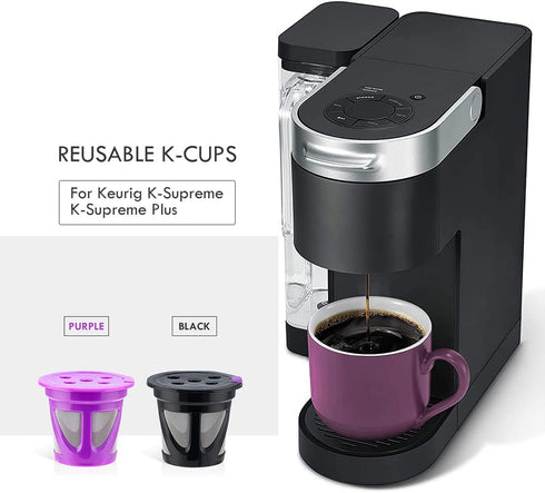 Reusable K Coffee Filter Compatible with K-Cup Keurig Supreme and K Supreme Plus Coffee Brewers, BENFUCHEN Refillable Filters Coffee Capsule Cups Bonus 20 Pcs Coffee Paper Filters, 3 Black 3 Purple,