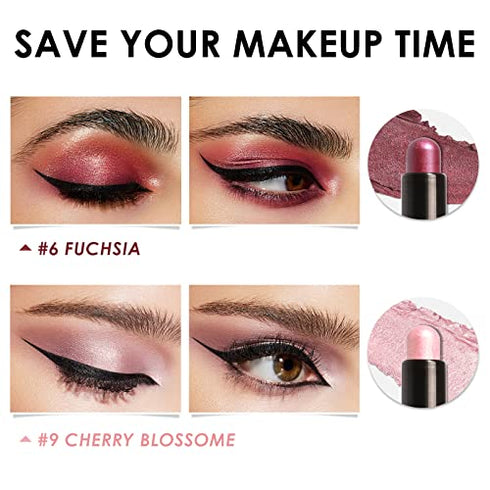 FOCALLURE 2 Pcs Shimmer Cream Eyeshadow Stick,Brightener Eyeshadow Pencil Crayon,Highlighter Eye Shadow Stick Sets with Crease-proof Formula,Long Lasting Waterproof Eye Shadow Make Up,Blossom