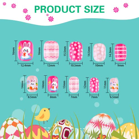 96Pcs Easter Fake Press on Nails for Kids Pre-glue Short Full Cover False Nail Tips Stick on Nails for Children Lovely Gift Girls Nail Art Decoration (Easter Theme)