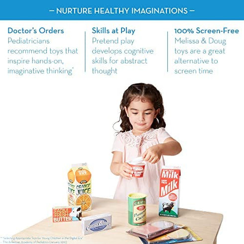 Melissa & Doug Fridge Groceries Play Food Cartons (8 pieces) - Pretend Food, Wooden Toy Groceries, Pretend Play Grocery Shopping For Kids Ages 3+