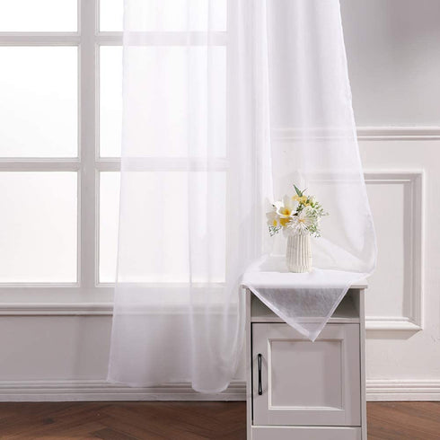 MIULEE 2 Panels White Semi Sheer Window Curtains Elegant Decoration Grommet Top Window Voile Panels/Drapes/Treatment Linen Textured Panels for Bedroom Living Room (54X45 Inches)