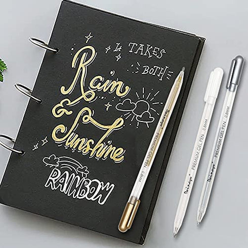 dainayw 3 Colors Gel Pen Set - White, Gold and Silver 0.8 mm Nibs Gel Ink Pens, Archival Ink Rollerball Pens for Black Paper Drawing, Sketching, Illustration Design and Adult Coloring Book, Pack of 8
