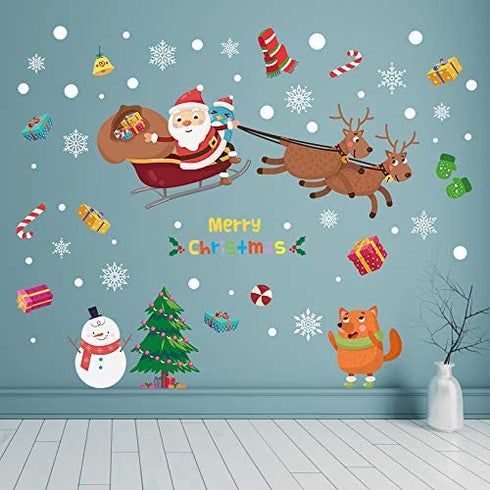 Supzone Christmas Wall Stickers Santa Claus Elk Wall Decals Removable Vinyl DIY Snowman Wall Decor Christmas Party Window Playroom Bedroom Classroom Living Room