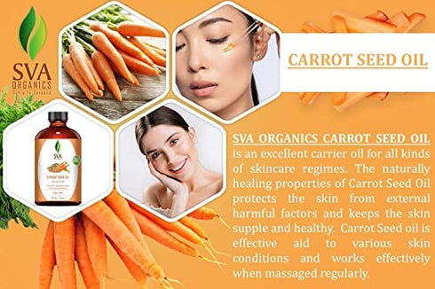 SVA Organics Carrot Seed Carrier Oil with Dropper- 118 ml (4 fl. oz.) 100% Pure, Natural, Cold Pressed and Therapeutic Grade for Moisturized Skin, Shiny Hair, Aromatherapy & Massage