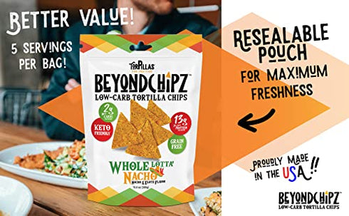 BeyondChipz Low Carb Keto Tortilla Chips, Salty Good, Gluten Free, Single 5.3oz Bag