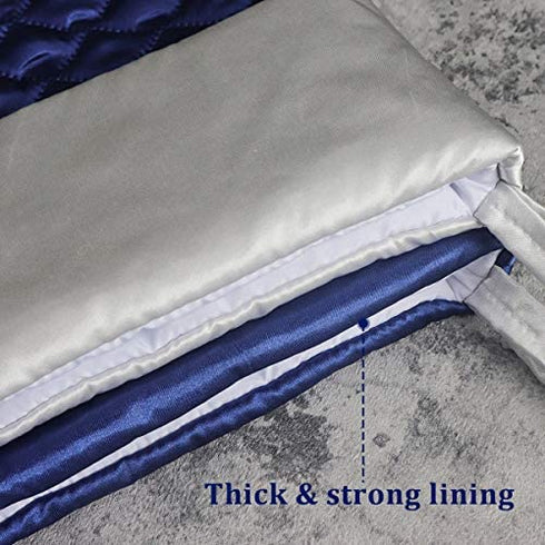Ivenf Christmas Stockings, 4 Pcs 18 inches Blue Silver Faux Silk Quilted Thick Luxury Stockings, for Family Holiday Xmas Fireplace Decorations