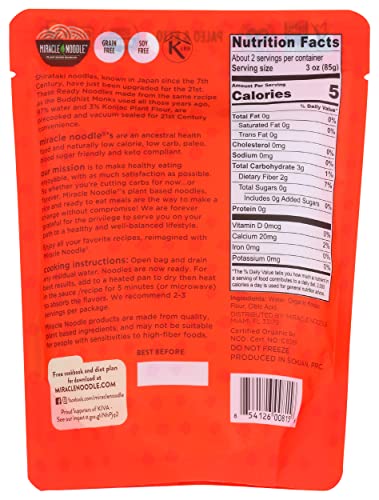 MIRACLE NOODLE Organic Plant Based Fettuccine Noodles, 7 OZ