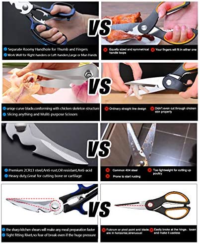 Latest 2020 Heavy Duty Kitchen Shears with Unique Curve Blade, No Rust Cooking Knives Multi-purpose Scissors for Turkey Poultry Chicken Meat Bone Nuts Cardboard