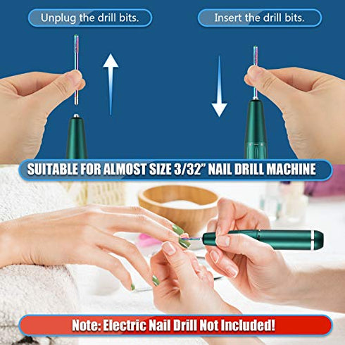 Depvko 19pcs Nail Drill Bits Sets, 3/32 Inch Diamond Cuticle Electric Nail File and Ceramic Acrylic Gel Nail Bit Kit,Nail Art Tools, Carbide Cuticle Remover Bits for Manicure Pedicure, Home Salon