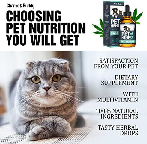 Charlie & Buddy H?mp Oil Dogs Cats - Helps Pets with ?nxiety, P?in, Str?ss, Sl??p, ?rthritis, S?izures R?lief - ?ip J?int H?alth - 100 Natural Pure Drops, Organic C?lming Tr?ats