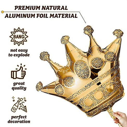 3 Pcs Crown Balloons Gold Foil - Crown Shape Balloons Halloween Decoration Foil Christmas Balloons - Anniversary Balloons Princess Birthday Decorations Happy Birthday Balloon Party Supplies LIGHTNIN