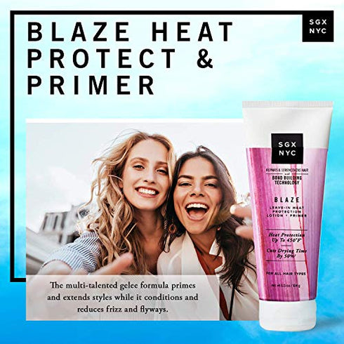 SGX NYC Blaze Heat Protect and Primer - 6.5 Oz - For All Hair Types - Protect Against Heat Damage and Cuts Drying Time?In?Half -?Strengthens?and Revitalize Damaged Hair - Sulfate and Paraben Free