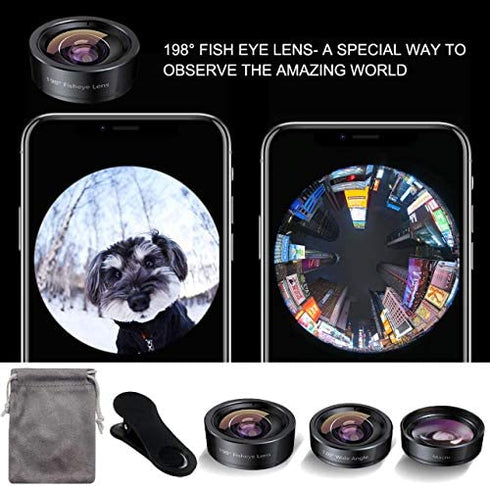 KEYWING Phone Camera Lens 3 in 1 Phone Lens Kit, 198 Fisheye Lens + 120 Super Wide-Angle Lens + 20x Macro Lens for iPhone Samsung Android Smartphone