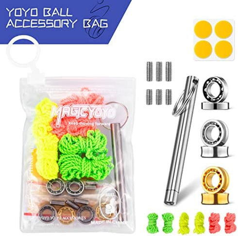 MAGICYOYO Complete Yoyo Bearing Pack, 10 Ball Golden Unresponsive Yoyo Bearing + Size C 8 Ball Yoyo Bearing + Narrow C Responsive Yoyo Bearing + Bearing Removal Tool + 6 Yoyo Strings + 6 Yoyo Axles
