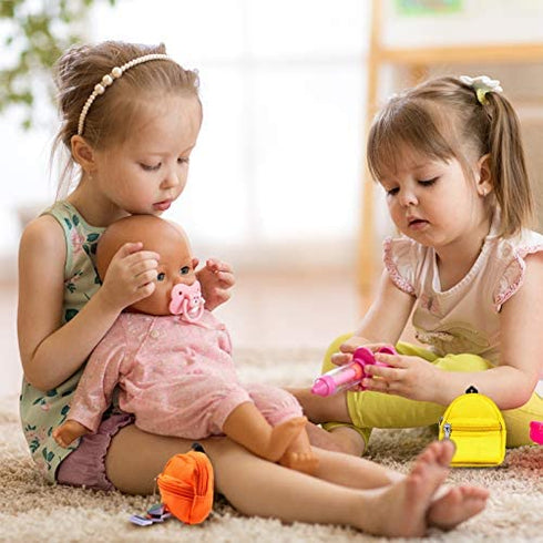 Sumind 14 Pieces Doll Accessories Include 6 Pieces Mini Doll Backpacks Mini Doll Bag Cute Zipper Backpack Mini Books Backpacks and 8 Pieces Miniatures Doll Books for Doll Accessories