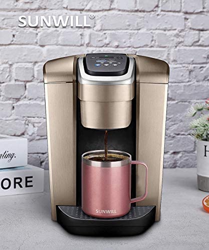SUNWILL Coffee Mug with Handle, 14oz Insulated Stainless Steel Coffee Travel Mug, Double Wall Vacuum Reusable Coffee Cup with Lid, Rose Gold