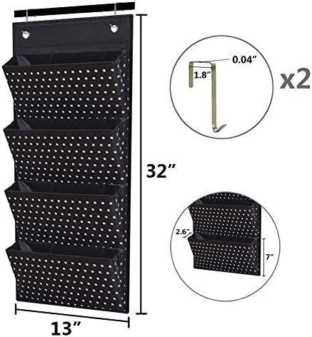Eamay Wall Mount/Over Door File Hanging Storage Organizer - 4 Large Office Supplies File Document Organizer Holder for Office Supplies, School, Classroom, Office or Home Use, White Dots Pattern