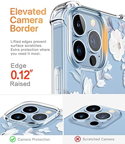 GVIEWIN for iPhone 13 Pro Max Case with Screen Protector + Camera Lens Protector, Soft Shockproof Clear Floral Phone Protective Case Cover for Women Girls, Flower Pattern Design (Hibiscus)