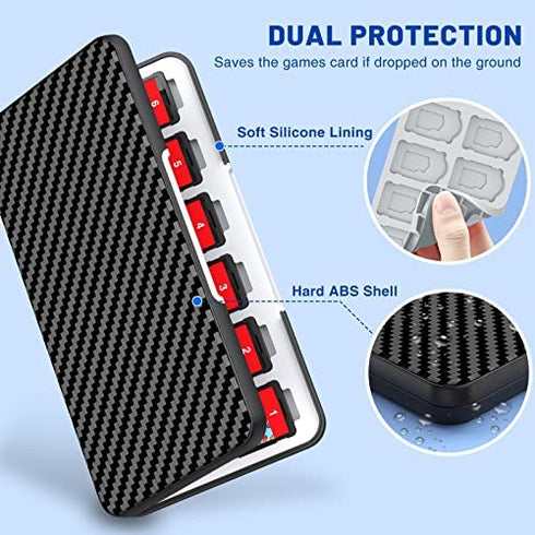 CYKOARMOR Switch Game Case for Nintendo Switch Game Card with 24 Switch Game Holder Storage and 24 Micro SD Cartridge Slots, Slim Switch Game Organizer Include Hard Shell and Soft Rubber-Grey Black